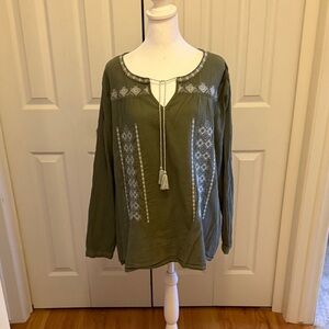 beachlunchlounge Olive Embroidered Blouse